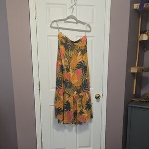 Daniel Rainn Tropical Print Midi Skirt in Orange, Pink & Green